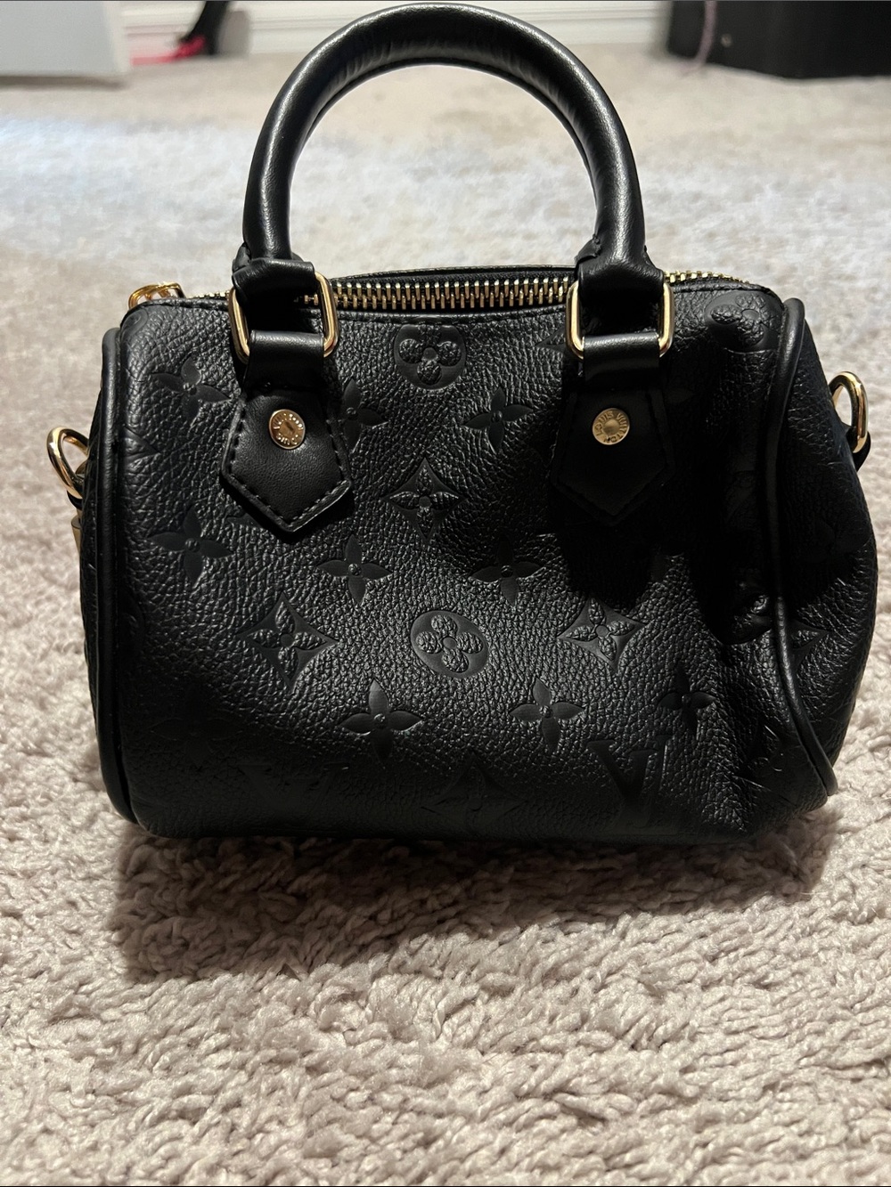 Black Embossed Leather Satchel - Designer-Inspired